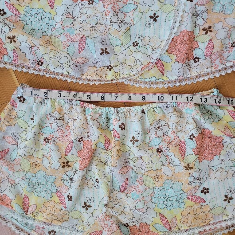 Vintage Y2K large floral pajama set babydoll cut top lace details bow boho maxim - Picture 7 of 14